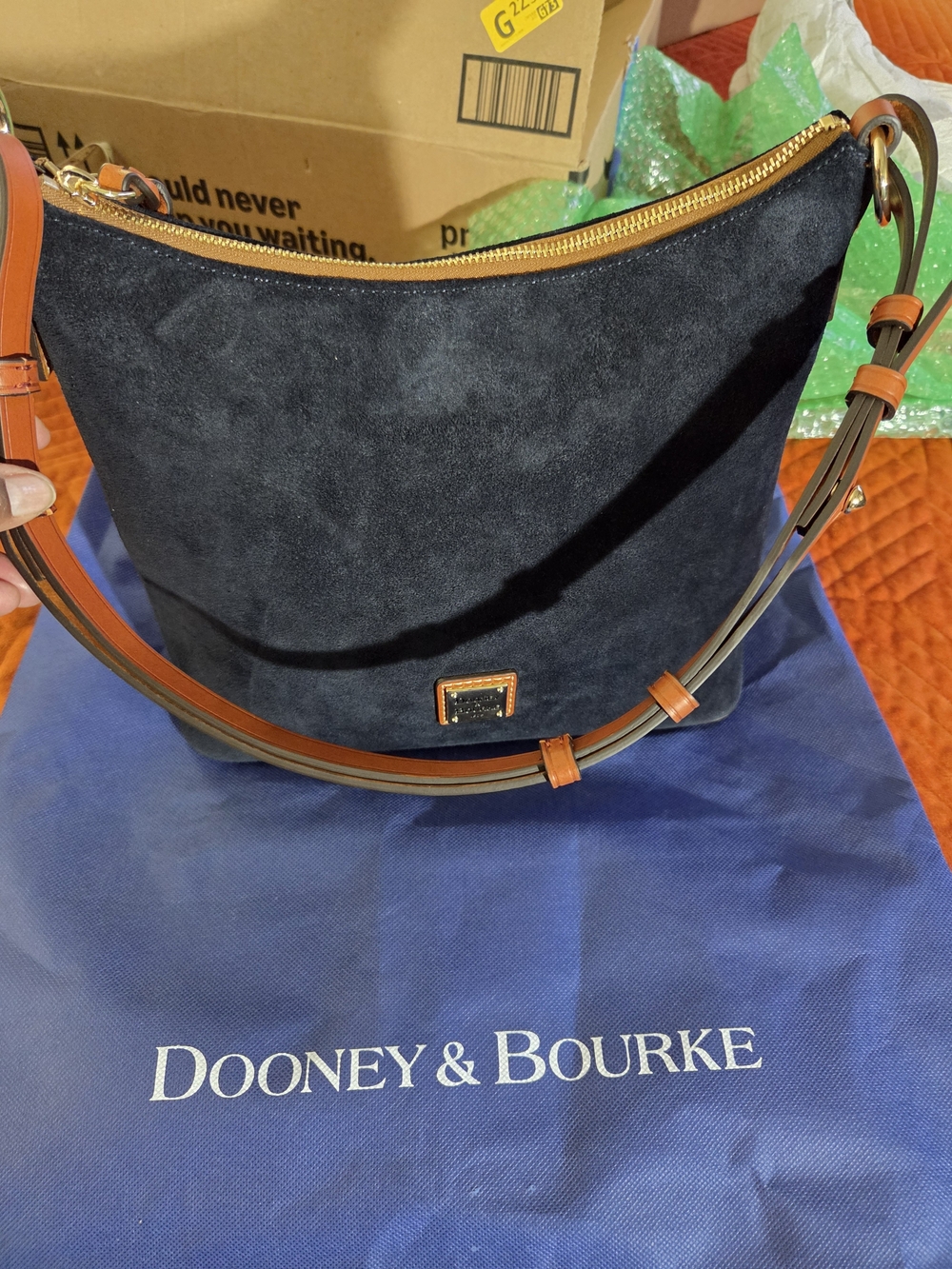 Dooney & Bourke Navy Suede Hobo Shoulder Bag 9.5x5.5x11.5 - Picture 2 of 6